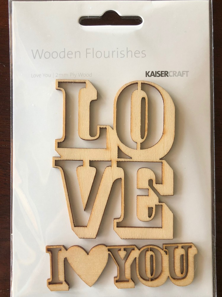 NEW Kaisercraft Wood Flourishes 2 Love You Valentine Word Scrapbook Cards Gift 