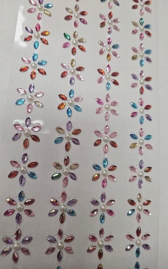 CraftbuddyUS 52 x18mm Crystal Stick on FLOWERS Self Adhesive MIXED Diamante Gems