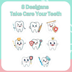 1Roll 500pcs Dental Care Stickers 2.5cm DIY Teeth Decals Labels Roll – NEW