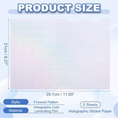 12x8in Holographic Laminate Sheets 6Pcs Sticker Paper Flower Pattern