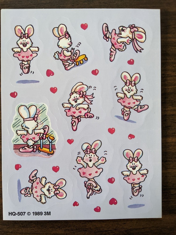 Vintage 1980s Rabbit Bunny Ballerina Ballet Sticker Sheet Full 3M 1989