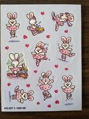 Vintage 1980s Rabbit Bunny Ballerina Ballet Sticker Sheet Full 3M 1989