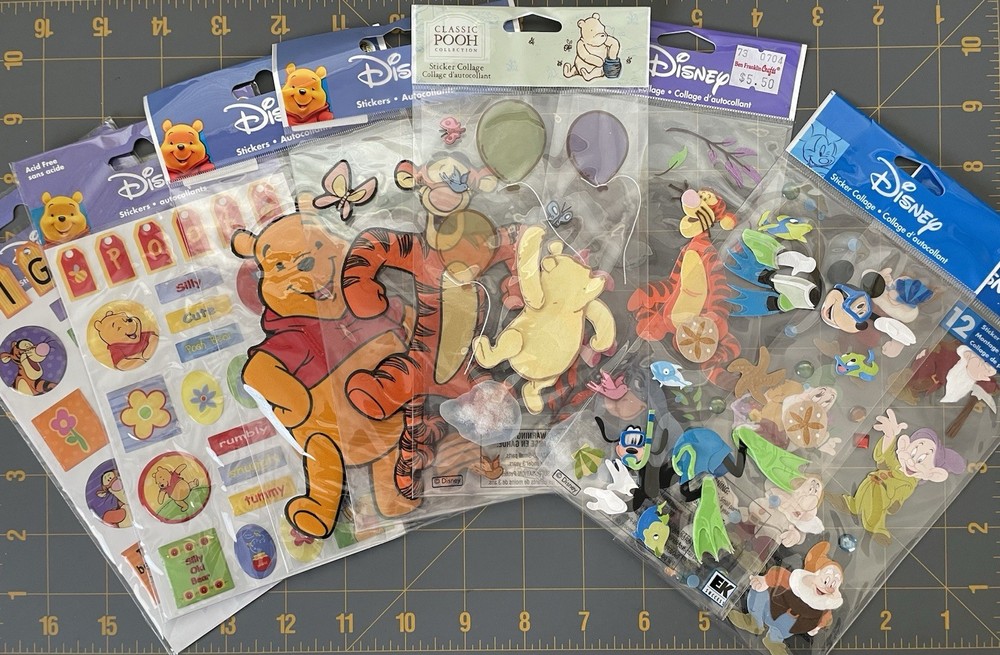 DISNEY STICKERS Lot of 8 PACKAGES POOH & Friends MICKEY MOUSE & 7 Dwarves VALUE!
