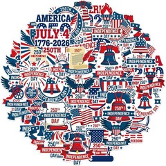 American 250 Stickers Party Favors, 50 Pcs Patriotic Sticker Decals for 250t…