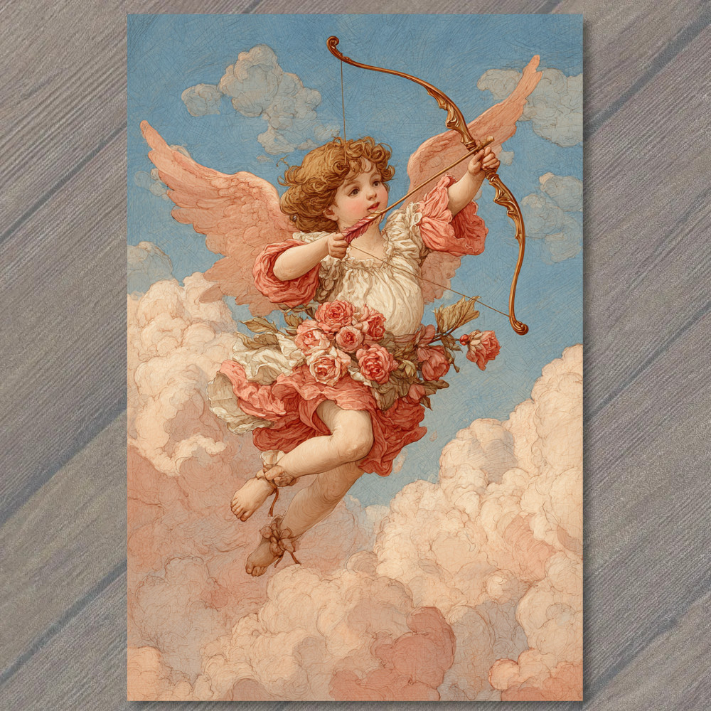 STICKER Cupid Angel Bow Arrow Pink Wings Clouds Romantic Victorian Valentine