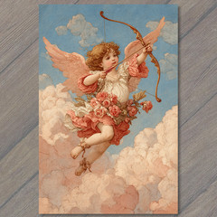 STICKER Cupid Angel Bow Arrow Pink Wings Clouds Romantic Victorian Valentine
