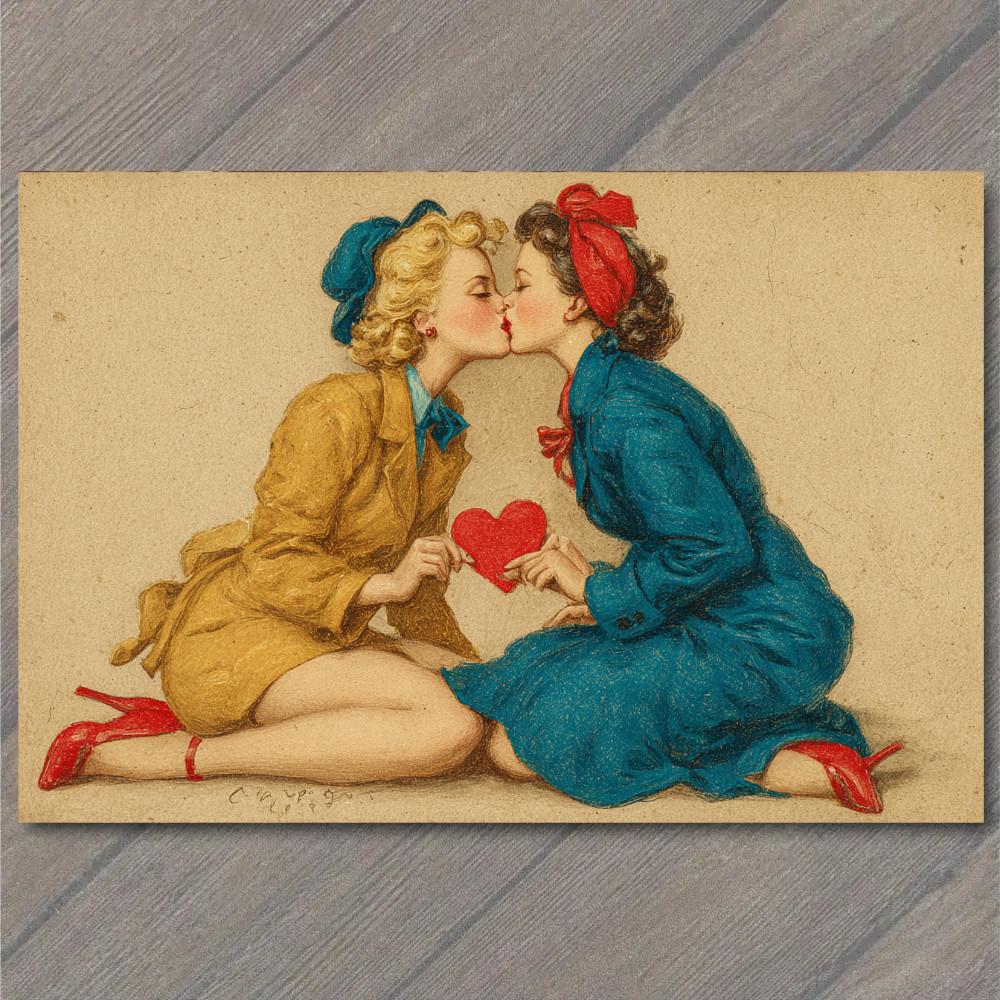 STICKER Retro Romantic Women Kiss Heart Vintage Style Love