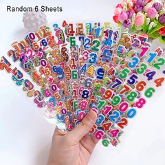 6 Sheets Kids Stickers 3D Puffy Bulk Cartoon English Alphabet Letters Number