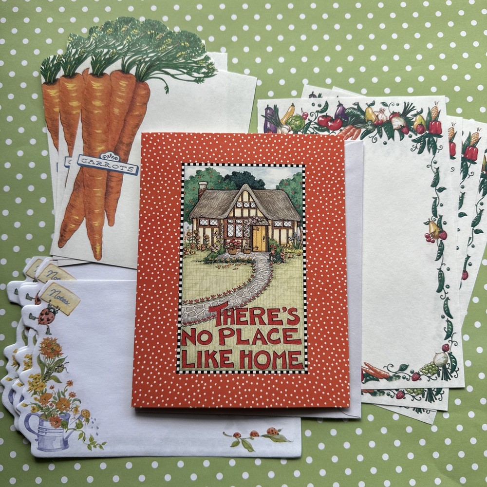 Vintage Blank Home Notecard & Garden Party Carrots Veggie Stationery Note Paper