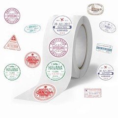 Cute Passport Stamp Series Roll Stickers (500 Pcs/Roll) – PVC Decorative Decals