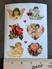 Vintage Hallmark Victorian Style Cherubs Valentine Rose Flowers Stickers 1 Sheet