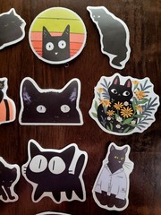 STICKERS x 10 Black Cats Kitten Cartoon Flower Daisy Cat Kitty Face FEBD4