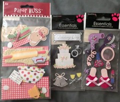 Lot of 13 Regular & Dimensional Scrapbook Stickers Pets Baking Pizza Slippers