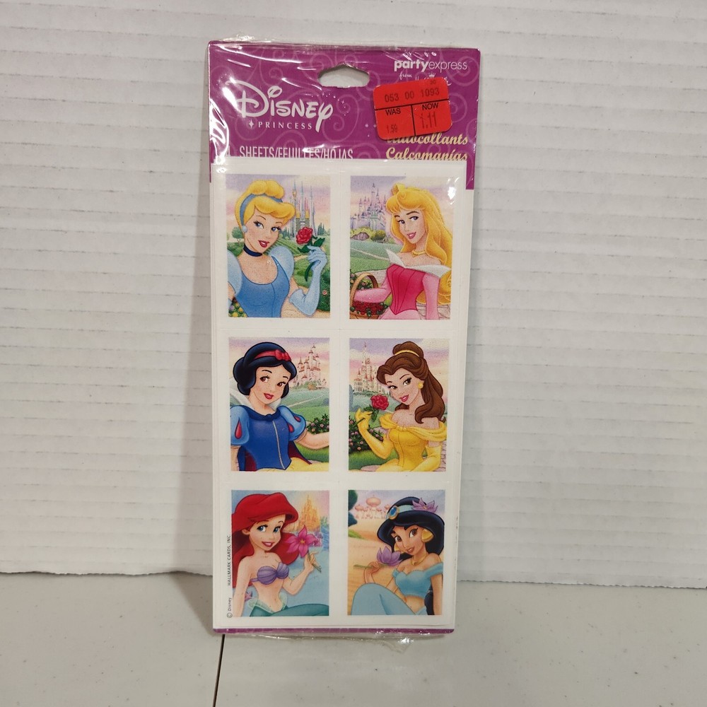 New Sealed Hallmark Party Disney Princess Belle Ariel Cinderell Jasmine Stickers