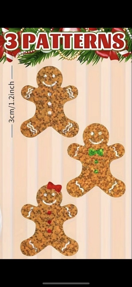 40 PCs 1” Christmas Sparkly Gingerbread Stickers Scrapbook Gifts Small Business