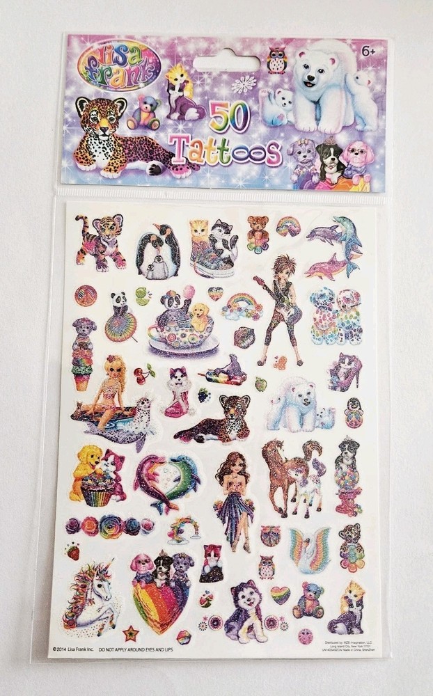 50 Lisa Frank Tattoos NIP Glitter Unicorn Rainbows Hearts Puppy Kittens Dolphins