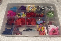 Container Of Miscellaneous Crafting Supplies Buttons And Variety Multi Colors