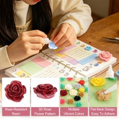 20mm Resin Rose Flatback Charms, 40 Pcs Cabochon Embellishment, Red