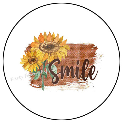 30 SMILE SUNFLOWER BURLAP ENVELOPE SEALS LABELS PARTY FAVORS STICKERS 1.5″