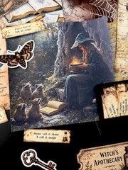 Witchy Junk Journal Kit Ephemera Pack Halloween Gothic Dark Academia 101 Pc