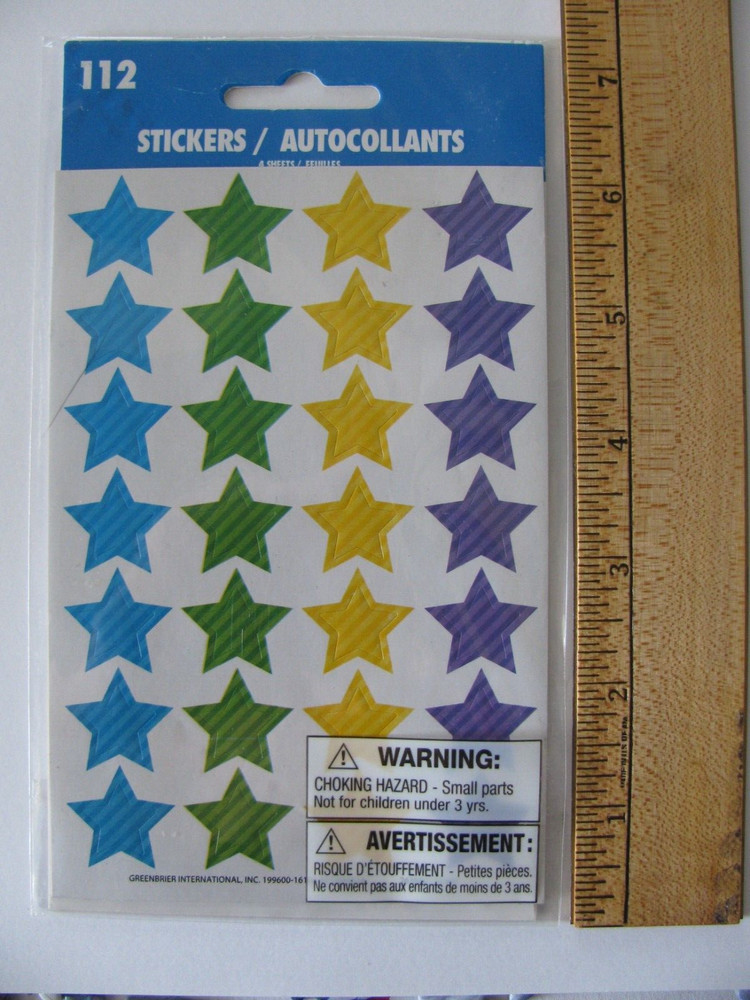 Stickerfetti Stickers STARS 4 Sheets Blue Green Yellow Purple 112 Pieces NIP