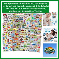 Safe and Colorful 280 PCS Transportation Stickers – Perfect for Classroom & Fun!