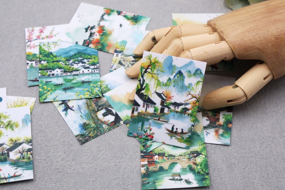 traditional Asia water town green spring sticker｜Chinese Jiangnan river water
