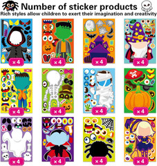 48 PCS Halloween Make-A-Face Stickers Halloween Characters Stickers for Kids Mak