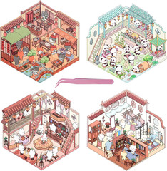 2 Sets Large 3D Sticker Scene House Stickers for Supermarket and Bookstore DIY