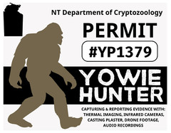 NT YOWIE HUNTER PERMIT Glossy Vinyl Sticker NEW Northern Territory Bigfoot