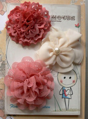 DARK CORAL Mix and IVORY Pansy Fabric Layered 3 Flower Pack 65-80 mm Manor House