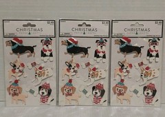 Christmas Paper Crafts Dimensional Stickers- Christmas Dogs Puppy-lot Of 3