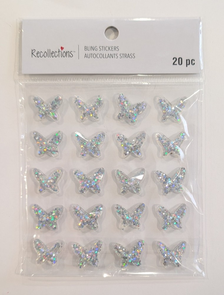 Silver Glitter Butterfly Bling Gems Scrapbooking Stickers By Recollections