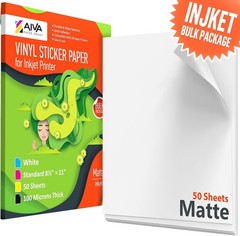 Printable Vinyl Sticker Paper 50 Sheets Waterproof Inkjet Decal