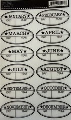 BLACK OVAL DATE LABEL Rub-On Transfers(4-3/4”x 7”)Months •Day•Year•Card Making•
