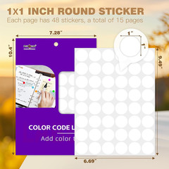 1 Inch White Dot Sticker,720Pcs Permanent Adhesive Color Code Circle Labels | Wr