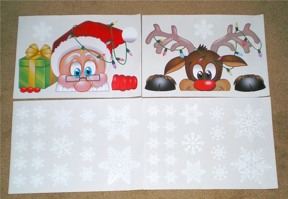 4 Sheets Christmas Stickers Sheet Size 12″ x 8″ for Window, Wall, Door Decor