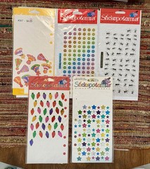 vintage stickopotamus asst binder stickers ~ smiley rainbows airplane – 13 items