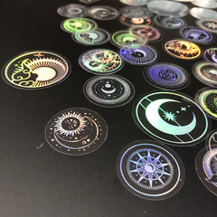 Transparent Laser Holographic Stickers 25 Pack Random Mix Round Moon Sun Star