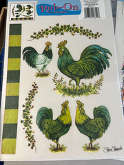 Tulip Brand Rub-On Transfer-Green Ivy & 4 Roosters-#MPD 410-NOS «Regal Roosters»
