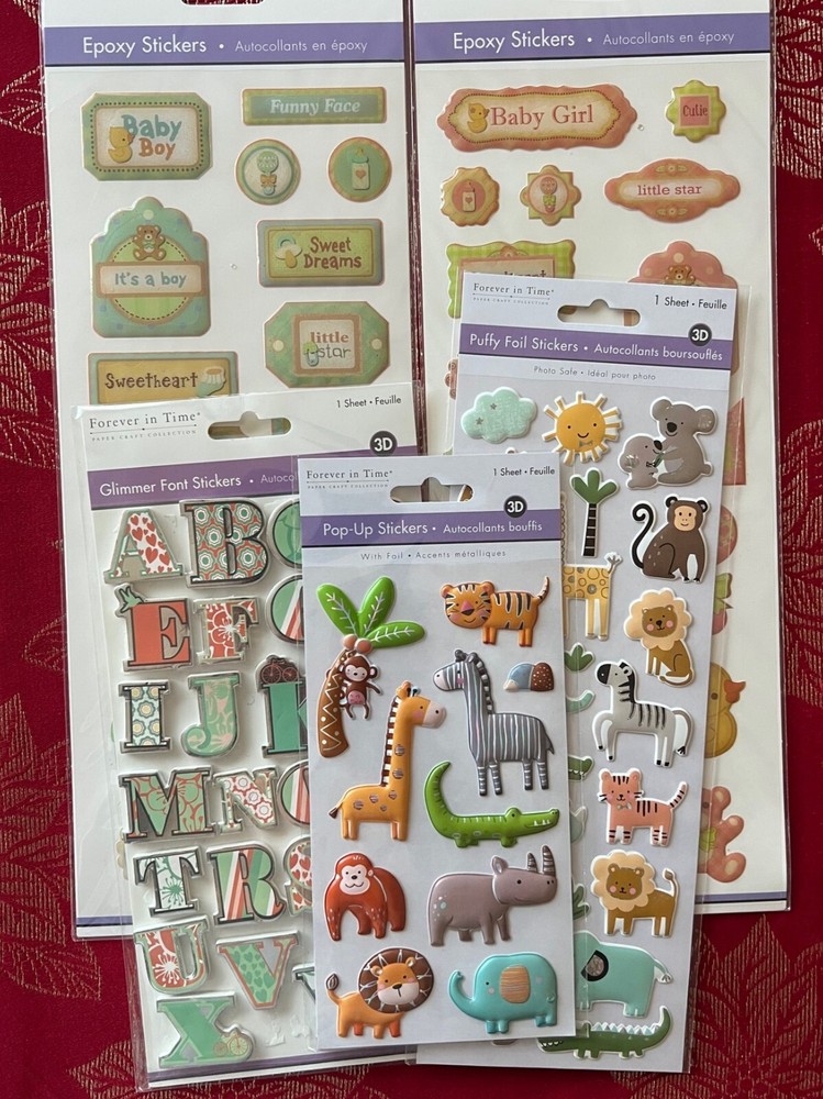 RARE BOY GIRL BABY – LOT #327 – VERY CUTE PUFFY STICKERS – ALPHABET ANIMALS TAGS