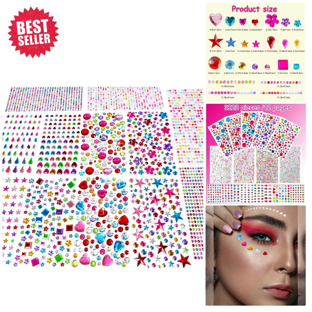 3228pcs Glamorous Self-Adhesive Rhinestone Jewel Stickers – Perfect for Crafts