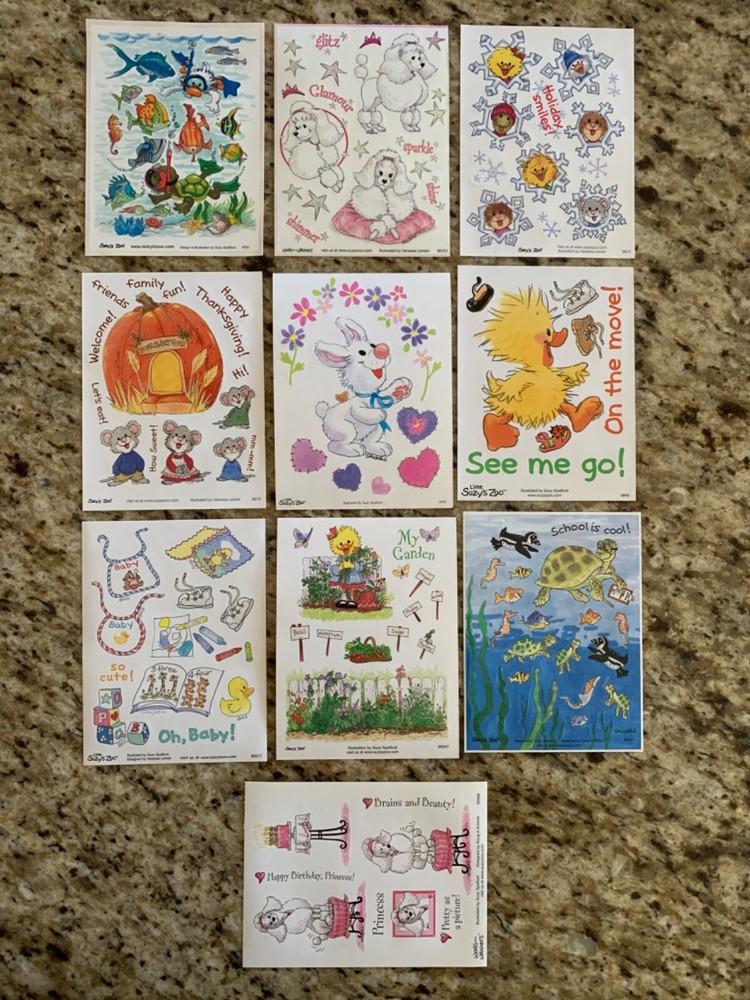 10 Suzy’s Zoo sticker sheets (lot 1)