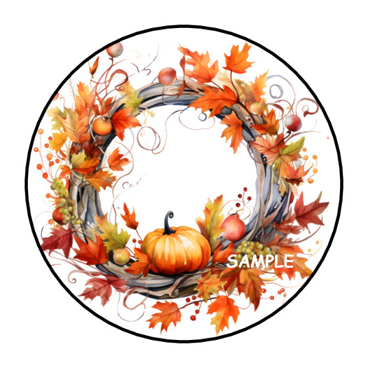 AUTUMN FALL WREATH ENVELOPE SEALS LABELS STICKERS 1.5″ ROUND FAVORS (30) PUMPKIN