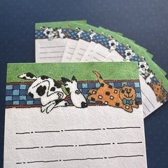 Vintage 80s Note Stationery Paper Sheets Spotted Dog Chasing Orange Cat Current