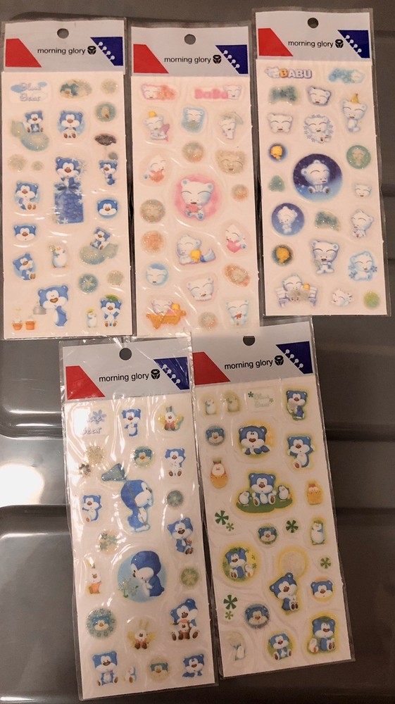 Bulk Lot 6 Morning Glory Blue Bear Babu Glitter Sticker Kawaii Htf
