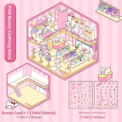 4 Theme Sets DIY 3D House Stickers Fun Miniature Room Scene Stickers