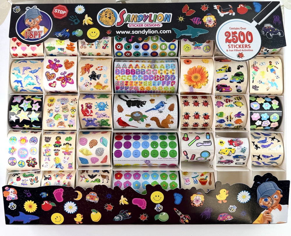 Vintage Sandylion 2500 Sticker Set Box Rare Metallic, Prismatic Nearly Complete