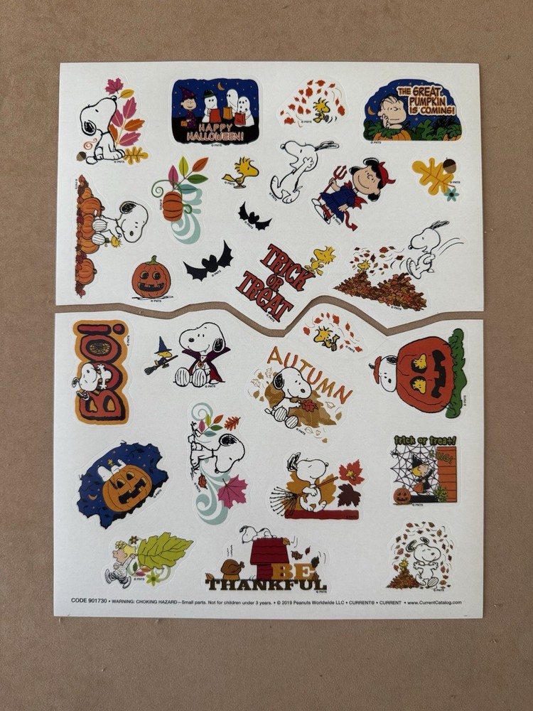 Charles Schulz Peanuts Snoopy Halloween Thanksgiving Sticker Sheet Large Format2