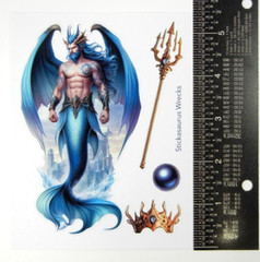 Mermaid Dragon King Sticker Sheet Trident Crown Pearl